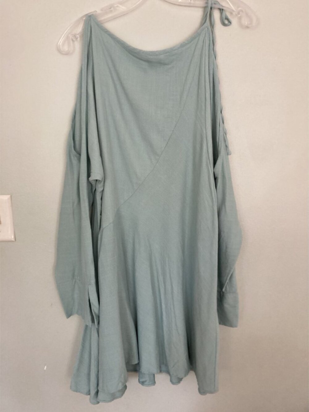 Free People Seafoam Green Boho-Chic Long Sleeve Tunic Dress Rayon Blend Size S - Picture 4 of 6